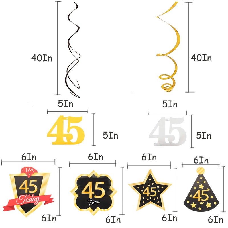 LINGTEER Happy 45th Birthday Decorations 45th Birthday Black with Gold Swirls Hanging Streamer Kit Cheers to 45 Years Old Bday Foil Party Photo Backdrop Supplies. - Image 2